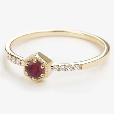 Minimale Verpflichtung Ring Dainty Unique Geschenk-Sterling Silver Natural Ruby Hexagons