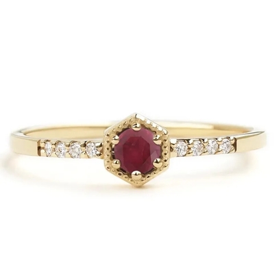 Minimale Verpflichtung Ring Dainty Unique Geschenk-Sterling Silver Natural Ruby Hexagons