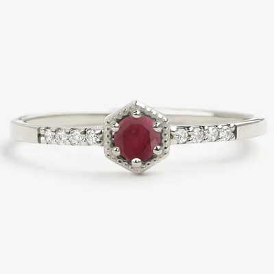 Minimale Verpflichtung Ring Dainty Unique Geschenk-Sterling Silver Natural Ruby Hexagons