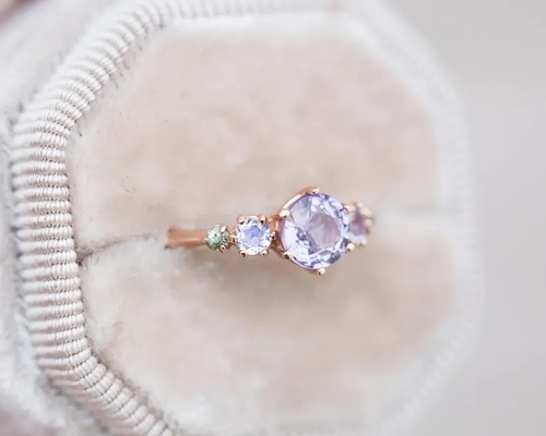 Natürlicher Lavendel-Quarz-Ring, 925 Steinring Sterling Silver Rose Gold Plateds fünf
