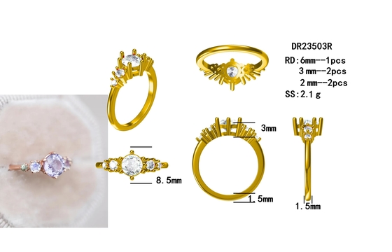 Natürlicher Lavendel-Quarz-Ring, 925 Steinring Sterling Silver Rose Gold Plateds fünf