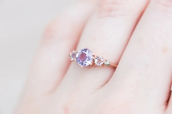 Natürlicher Lavendel-Quarz-Ring, 925 Steinring Sterling Silver Rose Gold Plateds fünf