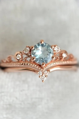 Empfindliche S925 Rose Gold Plated Natural Round formen aquamarinen Ring Women Jewelry