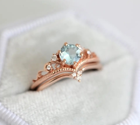 Empfindliche S925 Rose Gold Plated Natural Round formen aquamarinen Ring Women Jewelry