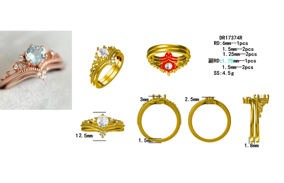 Empfindliche S925 Rose Gold Plated Natural Round formen aquamarinen Ring Women Jewelry