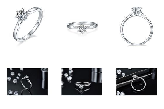 Unbedeutendes Heiratssilber Ring Round Cut White Moissanite CZ des schmuck-9K
