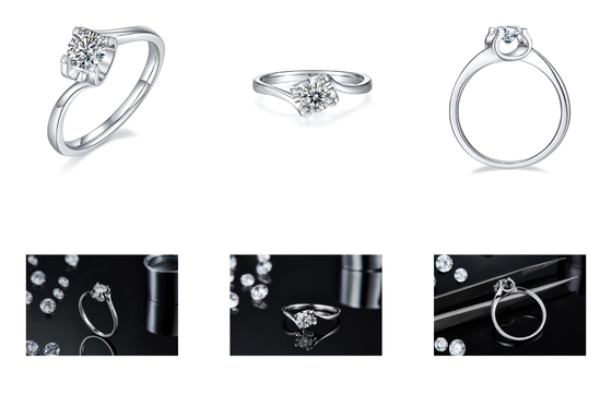 Unbedeutender Heiratsschmuck CZ trapezoider weißer Moissanite 9K silberner Ring RD 4MM