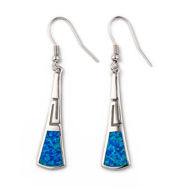 925 mit Windungs-Schlüssel-Ohrringen 925 Sterling Silver Blue Retro Opals griechischen mit Sterling Silver