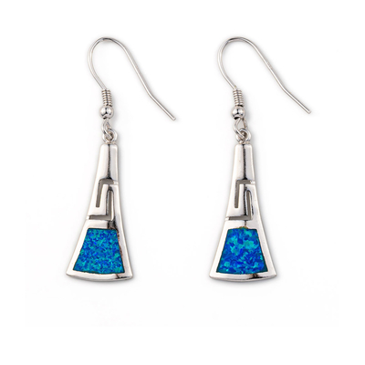 925 mit Windungs-Schlüssel-Ohrringen 925 Sterling Silver Blue Retro Opals griechischen mit Sterling Silver
