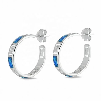 925 mit Sterling Silver Greek blauer SchlüsselOpal Dangle Meander Meandros Earrings für Frauen