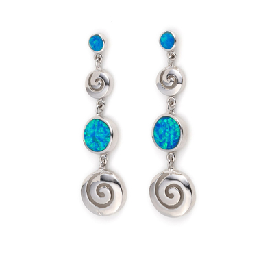925 mit Sterling Silver Greek blauer SchlüsselOpal Dangle Meander Meandros Earrings für Frauen