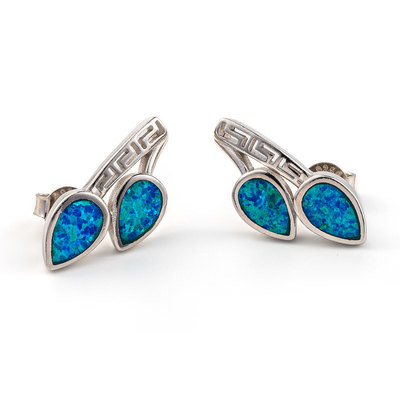 925 mit Sterling Silver Greek-Schlüsselblau   BLATT-Bolzen-Ohrringe der Windungs-hohen Qualität Opal