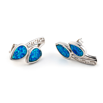 925 mit Sterling Silver Greek-Schlüsselblau   BLATT-Bolzen-Ohrringe der Windungs-hohen Qualität Opal