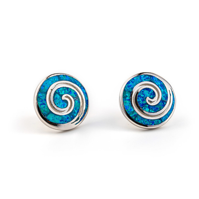 925 mit Sterling Silver Greek-Schlüssel natürlicher blauer Garnet Stud Meander Opal   Ohrringe für Frauen