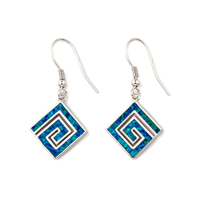 925 mit Sterling Silver Greek-Schlüssel natürlicher blauer Garnet Stud Meander Opal   Ohrringe für Frauen
