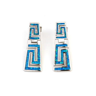 925 mit Sterling Silver Greek-Schlüssel natürlicher blauer Garnet Stud Meander Opal   Ohrringe für Frauen