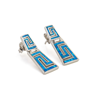 925 mit Sterling Silver Greek-Schlüssel natürlicher blauer Garnet Stud Meander Opal   Ohrringe für Frauen