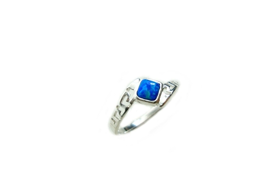 Altgriechischer Windungs-Schlüssel-moderner Wellen-Entwurf blauer Opal Ring For Women Sterling Slivers 925