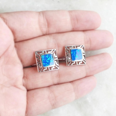 925 mit griechischer Bule Opalwindung und Emerald Square Cufflink Earrings Sterling Silver-