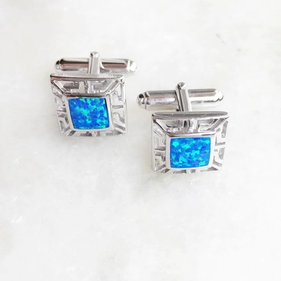 925 mit griechischer Bule Opalwindung und Emerald Square Cufflink Earrings Sterling Silver-