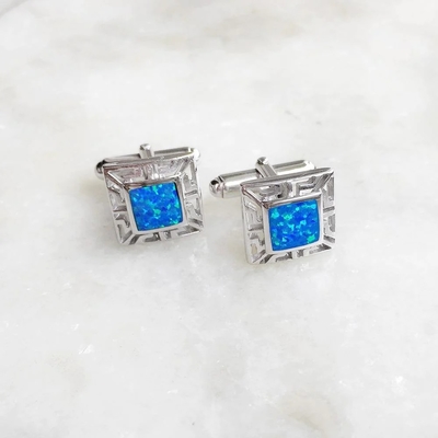 925 mit griechischer Bule Opalwindung und Emerald Square Cufflink Earrings Sterling Silver-