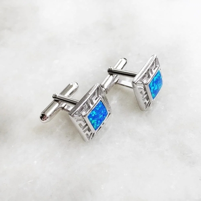 925 mit griechischer Bule Opalwindung und Emerald Square Cufflink Earrings Sterling Silver-