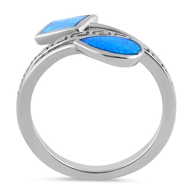 Altgriechischer Windungs-Schlüssel-moderner Wellen-Entwurf blauer Opal Ring For Women Sterling Slivers 925