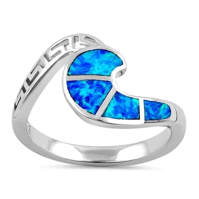 Altgriechischer Windungs-Schlüssel-moderner Wellen-Entwurf blauer Opal Ring For Women Sterling Slivers 925