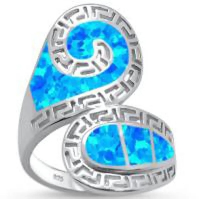 Blauer Sterling Silver Ring Blue Opal-Schmuck Opal Greek Key Design Wraparound-Körper-925 für Männer