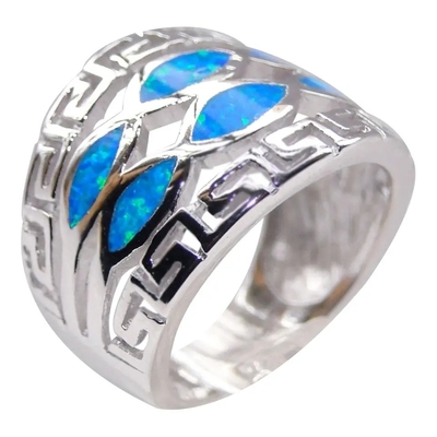 Blauer Sterling Silver Ring Blue Opal-Schmuck Opal Greek Key Design Wraparound-Körper-925 für Männer