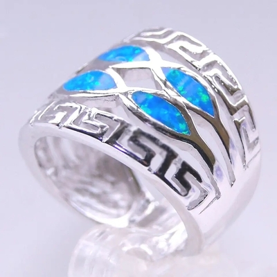 Blauer Sterling Silver Ring Blue Opal-Schmuck Opal Greek Key Design Wraparound-Körper-925 für Männer