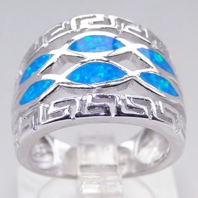 Blauer Sterling Silver Ring Blue Opal-Schmuck Opal Greek Key Design Wraparound-Körper-925 für Männer