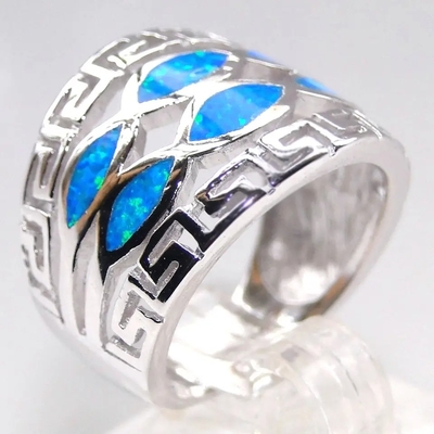 Blauer Schmuck Opal Greek Key Design Wraparounds 925 Sterling Silver Ring Handmade Opal für Frauen