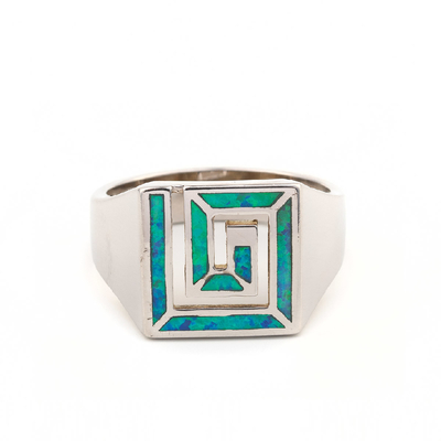 Blauer Schmuck Opal Greek Key Design Wraparounds 925 Sterling Silver Ring Handmade Opal für Frauen