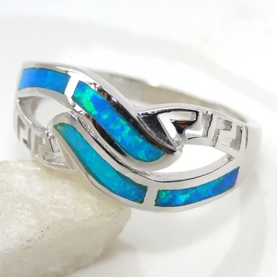 Feuer-Opal Gemstone Bangle Blue Opal-Armband Sterling Silver Jewelry Greek Keys der griechischen Art-925 blaues