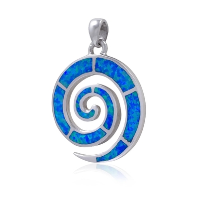 925 Sterling Silver Hawaiian Natural Retro blauer Opal Greek Key Meandros Luxury Anhänger für Frauen