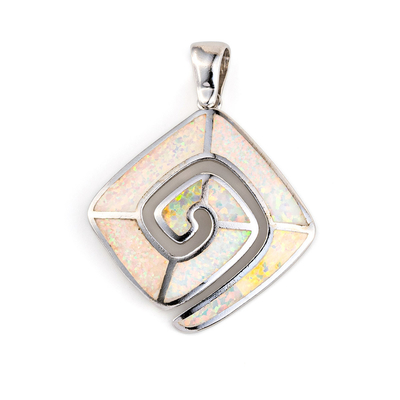 925 Sterling Silver Hawaiian Natural Retro blauer Opal Greek Key Meandros Luxury Anhänger für Frauen