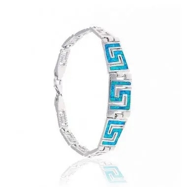 Feuer-Opal Gemstone Bangle Blue Opal-Armband Sterling Silver Jewelry Greek Keys der griechischen Art-925 blaues