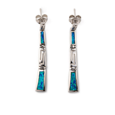 Mit Sterling Blue Opal Dangle Earrings mit griechischen einzigartigen Weinleseentwurf Schlüsselohrringen für Frauen