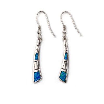 Mit Sterling Blue Opal Dangle Earrings mit griechischen einzigartigen Weinleseentwurf Schlüsselohrringen für Frauen