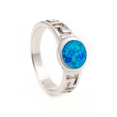 Retro- Gitterwerk oder griechisches Schlüsselentwurfs-Quadrat Opal Ring For Women