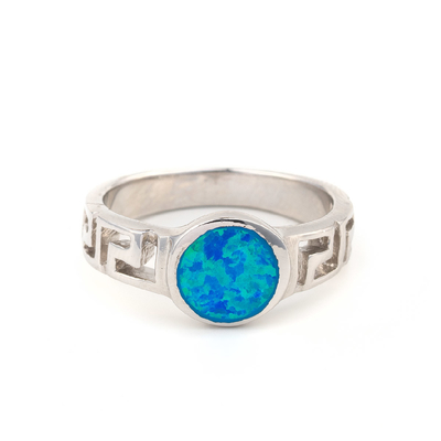 Retro- Gitterwerk oder griechisches Schlüsselentwurfs-Quadrat Opal Ring For Women