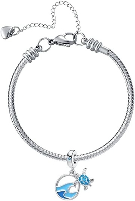 Tropische Starfish u. Meer Shell Hanging Charm - 925 Sterling Silver Beads - europäisches Art-Perlen-Charme-Armband