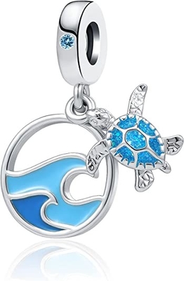 Tropische Starfish u. Meer Shell Hanging Charm - 925 Sterling Silver Beads - europäisches Art-Perlen-Charme-Armband