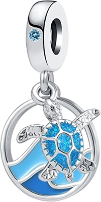 Tropische Starfish u. Meer Shell Hanging Charm - 925 Sterling Silver Beads - europäisches Art-Perlen-Charme-Armband