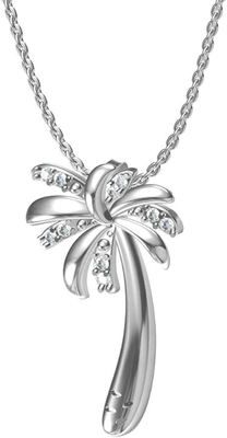 Silbernes Lächeln - fester Sterling Silver Beautiful Tropical Palm-Baum-hängende Halskette, mit Kette des Anker-17.5inch für Frauen