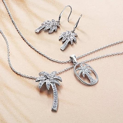 Silbernes Lächeln - fester Sterling Silver Beautiful Tropical Palm-Baum-hängende Halskette, mit Kette des Anker-17.5inch für Frauen