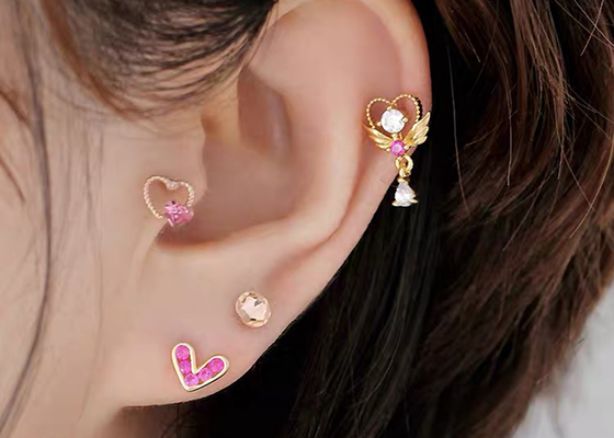 Gold Diamond Cartilage Earrings, durchbohrendes Ohrringe Soem 0.126ct 14k des Schnecken 14pcs