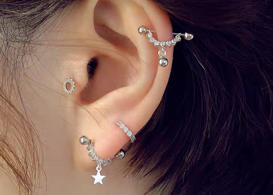 Gold Diamond Cartilage Earrings, durchbohrendes Ohrringe Soem 0.126ct 14k des Schnecken 14pcs