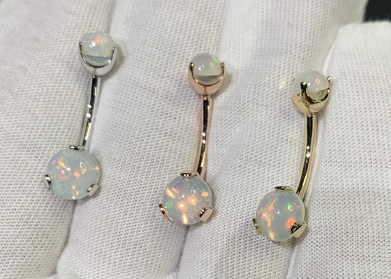 Goldnasen-Bolzen 25mm Längen-18k, Soem-Nasen-Ring Piercing With White Fir-Opal
